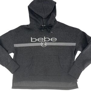 Bebe Sport Womens Hoodie Charcoal Grey Logo Fleece‎ Pullover High-Low Large